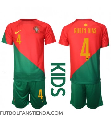Portugal Ruben Dias #4 Primera Equipación Niños Mundial 2022 Manga Corta (+ Pantalones cortos)